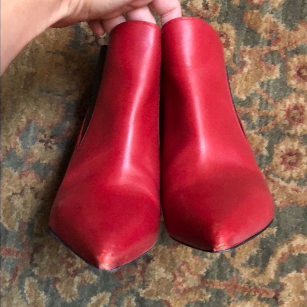 YSL Saint Laurent Red Leather Stretch Booties EU 39.5 / 9.5 US Women shoe - Picture 7 of 10